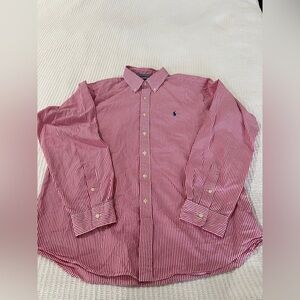Ralph Lauren Red and White Striped Men's Shirt Size XL